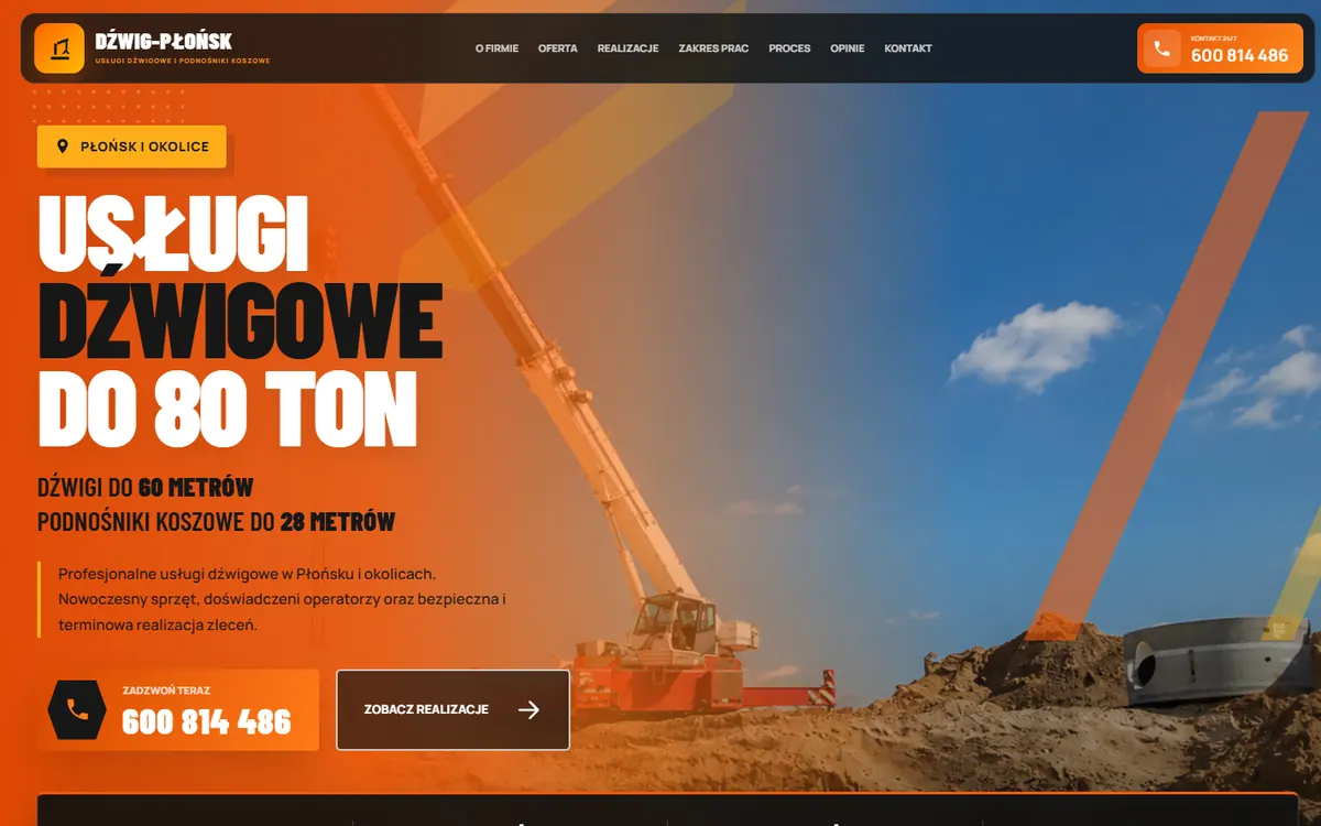 Strona internetowa Dźwig Płońsk – usługi dźwigowe, projekt Quantum Marketing Agency