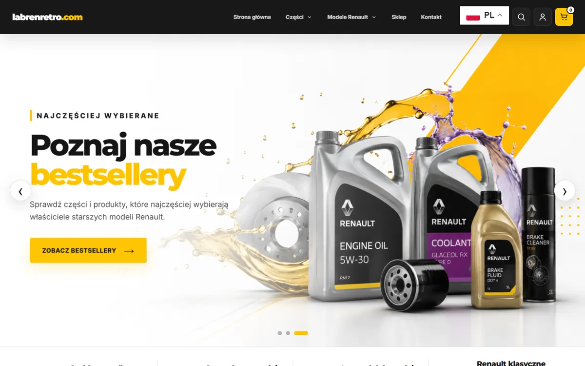 Strona internetowa Labren Retro – części do klasycznych Renault, projekt Quantum Marketing Agency