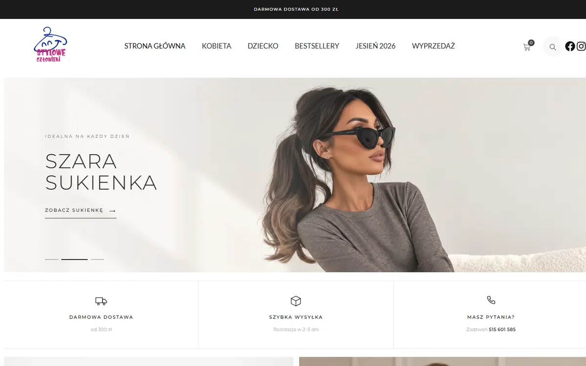 Strona internetowa Stylowe Człowieki – moda damska i dziecięca, projekt Quantum Marketing Agency